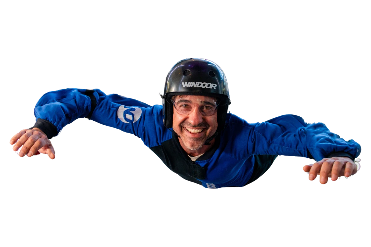 Papá volando en el túnel de viento de Windoor