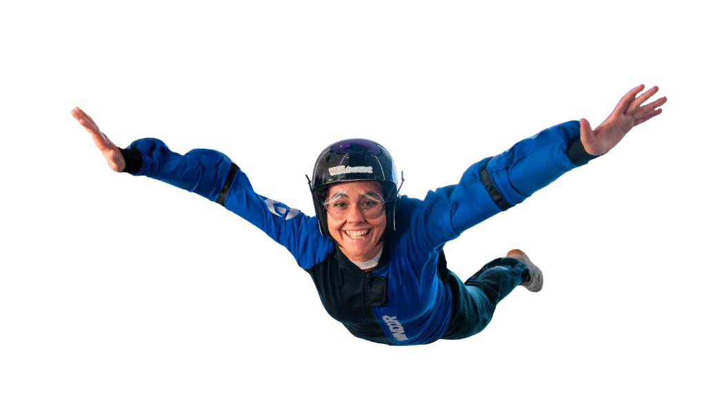 Mamá volando en el túnel de viento de Windoor